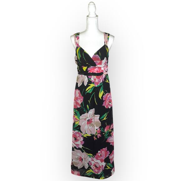 Ann Taylor Women Sleeveless Maxi Dress Sz 4 Black Pink Floral Sheer Resort Dress - Picture 1 of 11